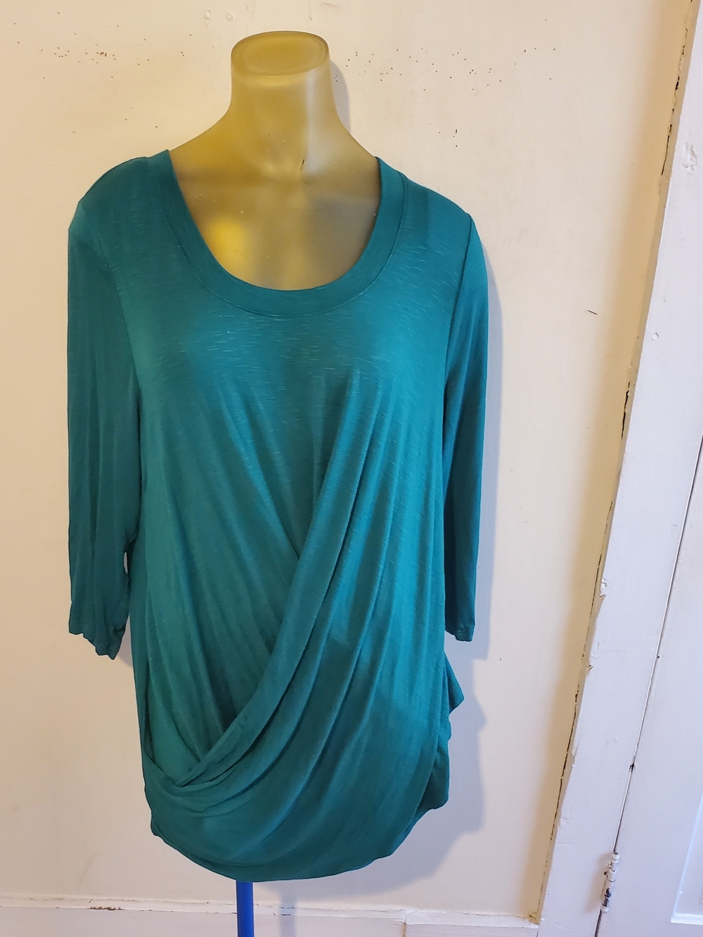 Teal Draped Scoop Neck Women's Top